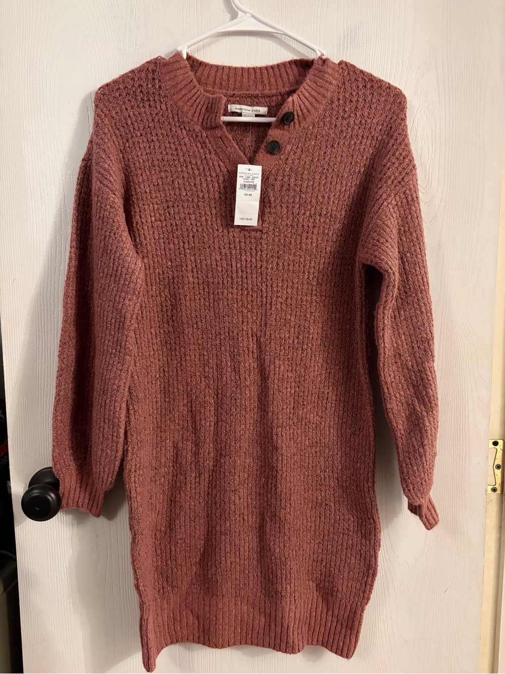 American Eagle Outfitters Dusty Rose Button-Front Crew Sweater
